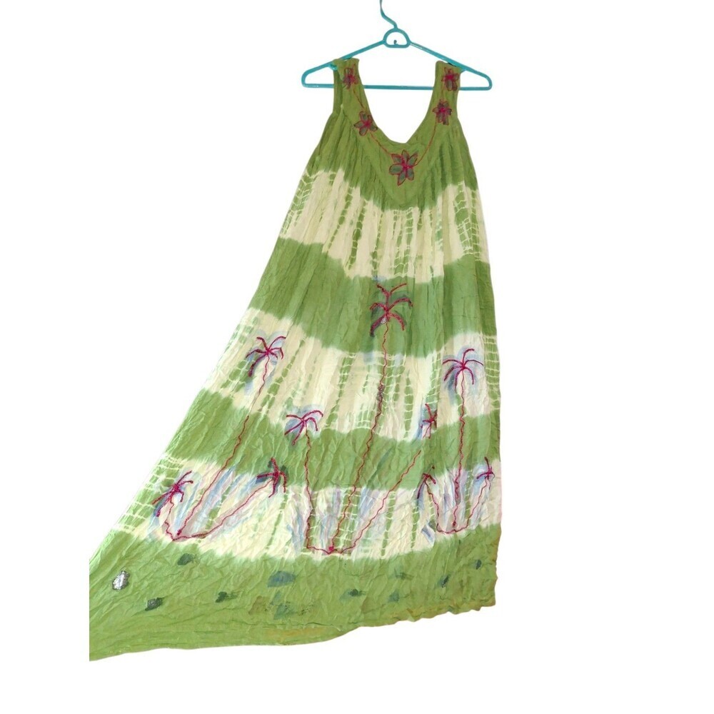 True Rock Tie-dye Sleeveless Green Color Midi Dress Beach Cruise Free Size
